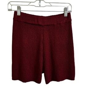 Rayon Knit Shorts High‎ Waist Casual Loungewear Maroon Red S